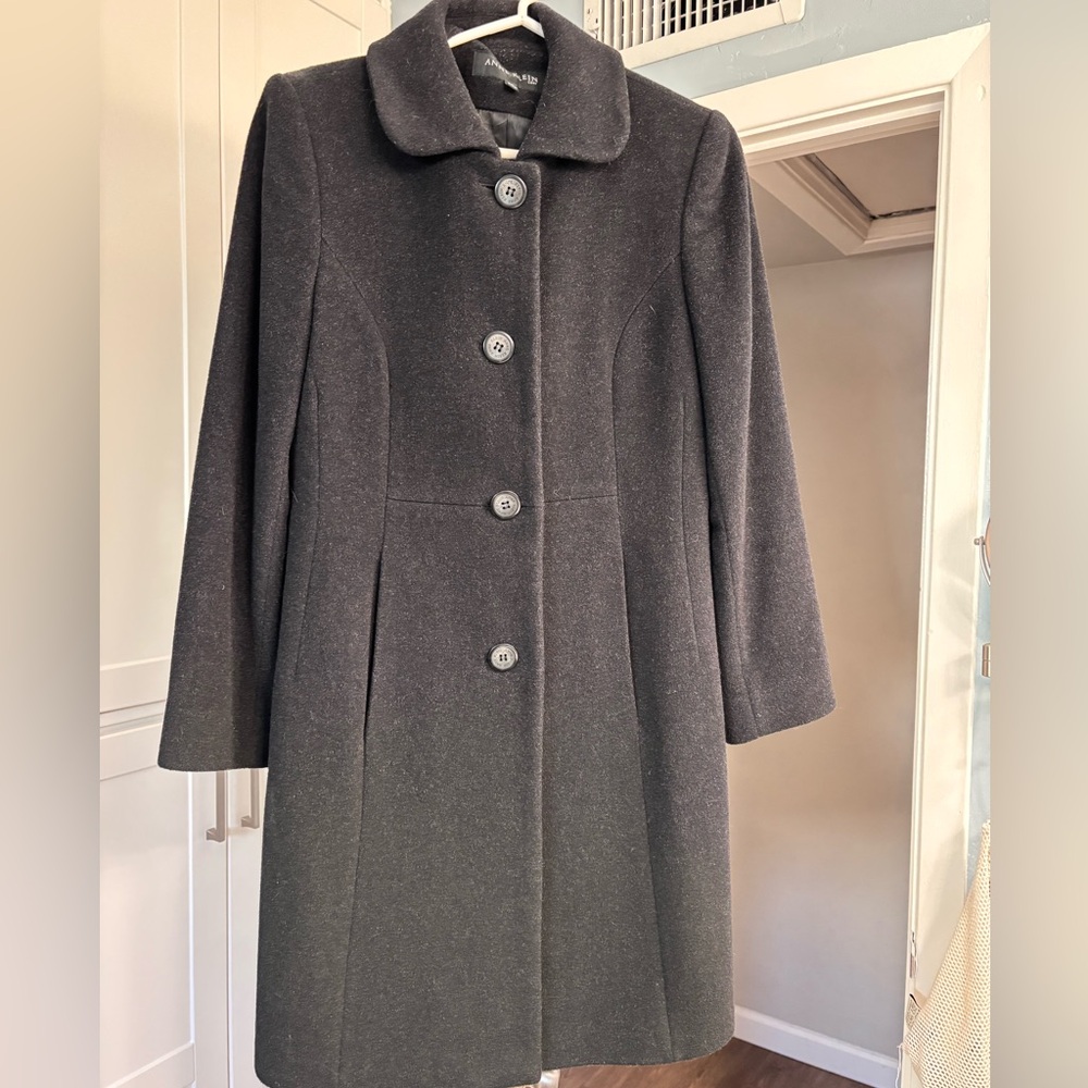 Anne Klein 6 petite charcoal coat - cashmere wool blend